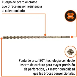 Brocas SDS Plus 20mm x460mm Concreto Truper 101209 Truper-Brocas SDS Plus 20mm x460mm Concreto Truper 101209 Punta de cruz, tecn