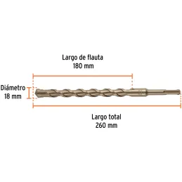 Brocas SDS Plus 18mm x260mm Concreto Truper 101207 Truper-Brocas SDS Plus 18mm x260mm Concreto Truper 101207 Punta de cruz, tecn
