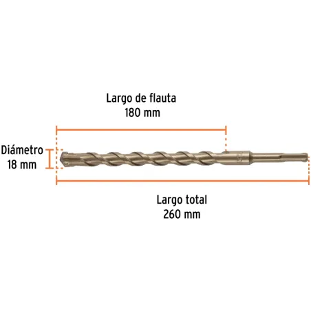 Brocas SDS Plus 18mm x260mm Concreto Truper 101207 Truper-Brocas SDS Plus 18mm x260mm Concreto Truper 101207 Punta de cruz, tecn
