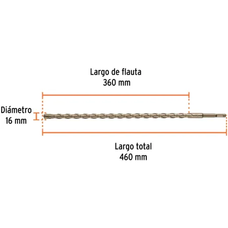 Brocas SDS Plus 16mm x460mm Concreto Truper 101206 Truper-Brocas SDS Plus 16mm x460mm Concreto Truper 101206 Punta de cruz, tecn