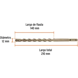 Brocas SDS Plus 12mm x210mm Concreto Truper 101189 Truper-Brocas SDS Plus 12mm x210mm Concreto Truper 101189 Punta de cruz, tecn