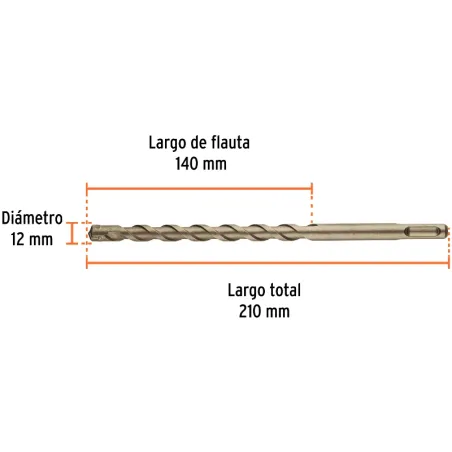 Brocas SDS Plus 12mm x210mm Concreto Truper 101189 Truper-Brocas SDS Plus 12mm x210mm Concreto Truper 101189 Punta de cruz, tecn