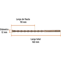 Brocas SDS Plus 12mm x160mm Concreto Truper 101188 Truper-Brocas SDS Plus 12mm x160mm Concreto Truper 101188 Punta de cruz, tecn