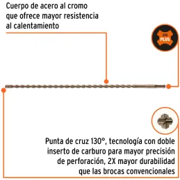Brocas SDS Plus 10mm x460mm Concreto Truper 101199 Truper-Brocas SDS Plus 10mm x460mm Concreto Truper 101199 Punta de cruz, tecn