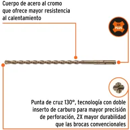 Brocas SDS Plus 10mm x260mm Concreto Truper 101198 Truper-Brocas SDS Plus 10mm x260mm Concreto Truper 101198 Punta de cruz, tecn