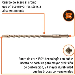 Brocas SDS Plus 10mm x210mm Concreto Truper 101197 Truper-Brocas SDS Plus 10mm x210mm Concreto Truper 101197 Punta de cruz, tecn
