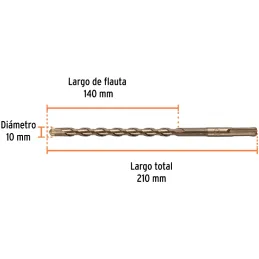 Brocas SDS Plus 10mm x210mm Concreto Truper 101197 Truper-Brocas SDS Plus 10mm x210mm Concreto Truper 101197 Punta de cruz, tecn