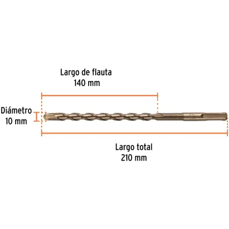 Brocas SDS Plus 10mm x210mm Concreto Truper 101197 Truper-Brocas SDS Plus 10mm x210mm Concreto Truper 101197 Punta de cruz, tecn