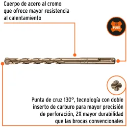 Brocas SDS Plus 10mm x160mm Concreto Truper 101196 Truper-Brocas SDS Plus 10mm x160mm Concreto Truper 101196 Punta de cruz, tecn