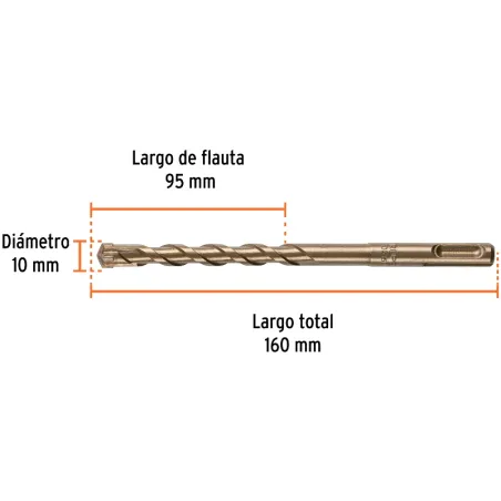 Brocas SDS Plus 10mm x160mm Concreto Truper 101196 Truper-Brocas SDS Plus 10mm x160mm Concreto Truper 101196 Punta de cruz, tecn