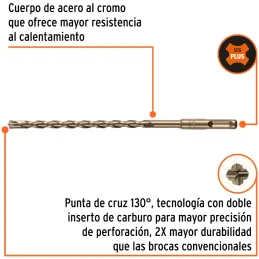 Brocas SDS Plus 8mm x210mm Concreto Truper 101194 Truper-Brocas SDS Plus 8mm x210mm Concreto Truper 101194 Punta de cruz, tecnol
