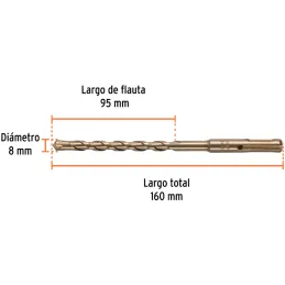 Brocas SDS Plus 8mm x160mm Concreto Truper 101193 Truper-Brocas SDS Plus 8mm x160mm Concreto Truper 101193 Punta de cruz, tecnol