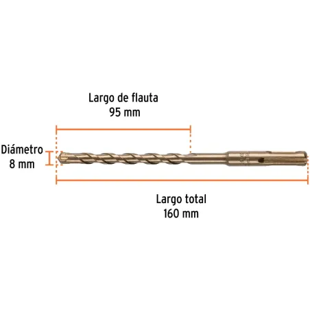 Brocas SDS Plus 8mm x160mm Concreto Truper 101193 Truper-Brocas SDS Plus 8mm x160mm Concreto Truper 101193 Punta de cruz, tecnol