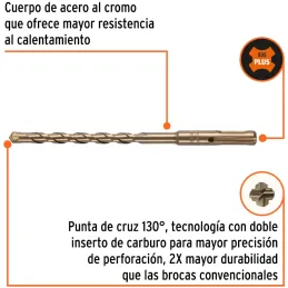 Brocas SDS Plus 8mm x160mm Concreto Truper 101193 Truper-Brocas SDS Plus 8mm x160mm Concreto Truper 101193 Punta de cruz, tecnol