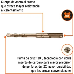 Brocas SDS Plus 8mm x110mm Concreto Truper 101192 Truper-Brocas SDS Plus 8mm x110mm Concreto Truper 101192 Punta de cruz, tecnol