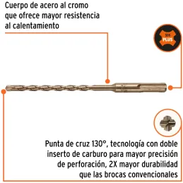 Brocas SDS Plus 7mm x160mm Concreto Truper 101191 Truper-Brocas SDS Plus 7mm x160mm Concreto Truper 101191 Punta de cruz, tecnol
