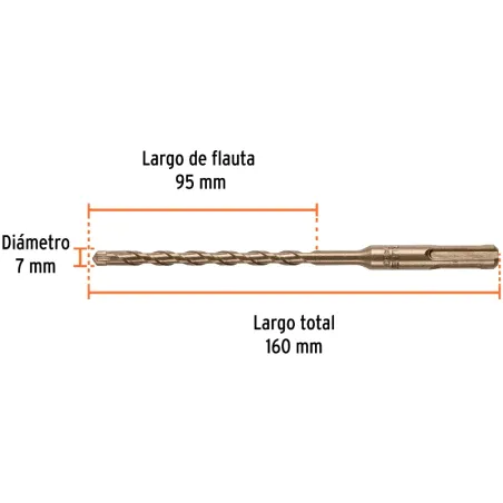 Brocas SDS Plus 7mm x160mm Concreto Truper 101191 Truper-Brocas SDS Plus 7mm x160mm Concreto Truper 101191 Punta de cruz, tecnol