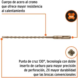 Brocas SDS Plus 6mm x210mm Concreto Truper 101190 Truper-Brocas SDS Plus 6mm x210mm Concreto Truper 101190 Punta de cruz, tecnol