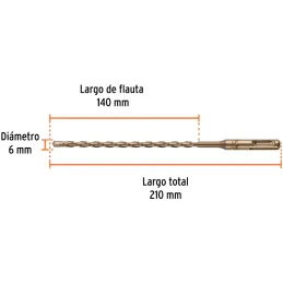 Brocas SDS Plus 6mm x210mm Concreto Truper 101190 Truper-Brocas SDS Plus 6mm x210mm Concreto Truper 101190 Punta de cruz, tecnol