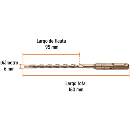 Brocas SDS Plus 6mm x160mm Concreto Truper 101109 Truper-Brocas SDS Plus 6mm x160mm Concreto Truper 101109 Punta de cruz, tecnol
