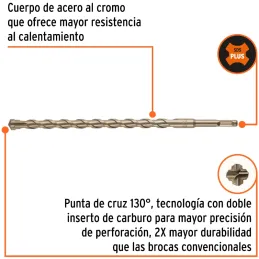 Brocas SDS Plus 16mm x310mm Concreto Truper 101205 Truper-Brocas SDS Plus 16mm x310mm Concreto Truper 101205 Punta de cruz, tecn