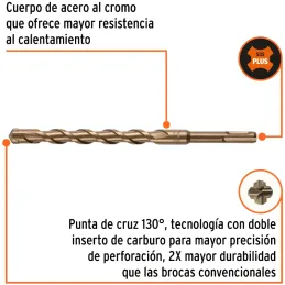 Brocas SDS Plus 16mm x210mm Concreto Truper 101204 Truper-Brocas SDS Plus 16mm x210mm Concreto Truper 101204 Punta de cruz, tecn