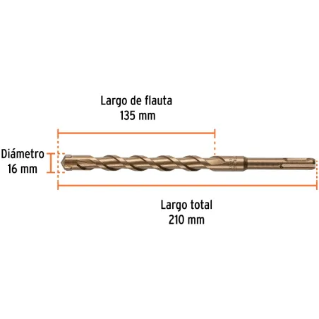 Brocas SDS Plus 16mm x210mm Concreto Truper 101204 Truper-Brocas SDS Plus 16mm x210mm Concreto Truper 101204 Punta de cruz, tecn