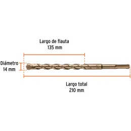 Brocas SDS Plus 14mm x210mm Concreto Truper 101202 Truper-Brocas SDS Plus 14mm x210mm Concreto Truper 101202 Punta de cruz, tecn