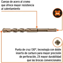 Brocas SDS Plus 14mm x160mm Concreto Truper 101201 Truper-Brocas SDS Plus 14mm x160mm Concreto Truper 101201 Punta de cruz, tecn
