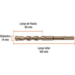 Brocas SDS Plus 14mm x160mm Concreto Truper 101201 Truper-Brocas SDS Plus 14mm x160mm Concreto Truper 101201 Punta de cruz, tecn