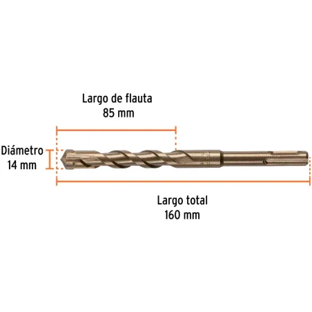 Brocas SDS Plus 14mm x160mm Concreto Truper 101201 Truper-Brocas SDS Plus 14mm x160mm Concreto Truper 101201 Punta de cruz, tecn