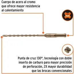 Brocas SDS Plus 5mm x160mm Concreto Truper 101107 Truper-Brocas SDS Plus 5mm x160mm Concreto Truper 101107 Punta de cruz, tecnol