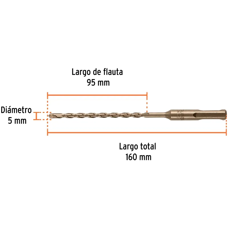 Brocas SDS Plus 5mm x160mm Concreto Truper 101107 Truper-Brocas SDS Plus 5mm x160mm Concreto Truper 101107 Punta de cruz, tecnol