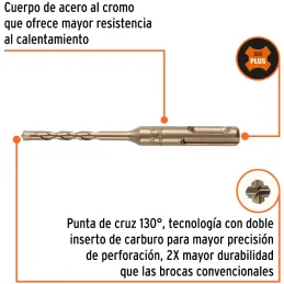 Brocas SDS Plus 5mm x110mm Concreto Truper 101106 Truper-Brocas SDS Plus 5mm x110mm Concreto Truper 101106 Punta de cruz, tecnol