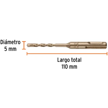 Brocas SDS Plus 5mm x110mm Concreto Truper 101106 Truper-Brocas SDS Plus 5mm x110mm Concreto Truper 101106 Punta de cruz, tecnol