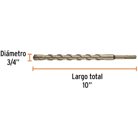 Brocas SDS Plus 3/4 x10" Concreto Truper 101148 Truper-Brocas SDS Plus 3/4 x10" Concreto Truper 101148 Para perforaciones en con