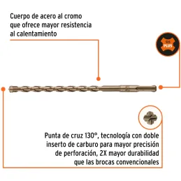 Brocas SDS Plus 3/8" x8" Concreto, Truper 101145 Truper-Brocas SDS Plus 3/8" x8" Concreto, Truper 101145 Para perforaciones en c