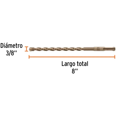 Brocas SDS Plus 3/8" x8" Concreto, Truper 101145 Truper-Brocas SDS Plus 3/8" x8" Concreto, Truper 101145 Para perforaciones en c