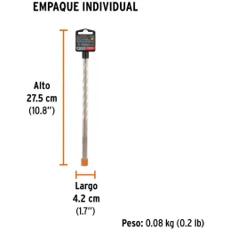 Brocas SDS Plus 3/8" x8" Concreto, Truper 101145 Truper-Brocas SDS Plus 3/8" x8" Concreto, Truper 101145 Para perforaciones en c