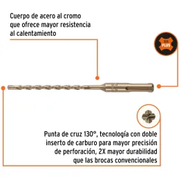 Brocas SDS Plus 3/16" x6" Concreto, Truper 101143 Truper-Brocas SDS Plus 3/16" x6" Concreto, Truper 101143 Para perforaciones en