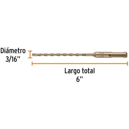 Brocas SDS Plus 3/16" x6" Concreto, Truper 101143 Truper-Brocas SDS Plus 3/16" x6" Concreto, Truper 101143 Para perforaciones en