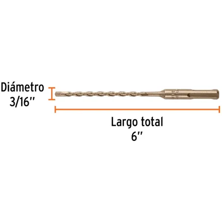 Brocas SDS Plus 3/16" x6" Concreto, Truper 101143 Truper-Brocas SDS Plus 3/16" x6" Concreto, Truper 101143 Para perforaciones en