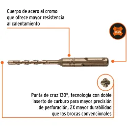 Brocas SDS Plus 3/16" x4" Concreto, Truper 101142 Truper-Brocas SDS Plus 3/16" x4" Concreto, Truper 101142 Para perforaciones en
