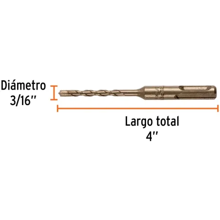 Brocas SDS Plus 3/16" x4" Concreto, Truper 101142 Truper-Brocas SDS Plus 3/16" x4" Concreto, Truper 101142 Para perforaciones en