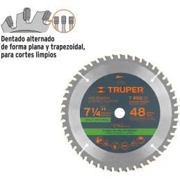 Discos de Sierra 7-1/4" 48Dientes C5/8" Plastico Madera carburo de tungsteno, Truper 18317 Truper-Discos de Sierra 7-1/4" 48Dien