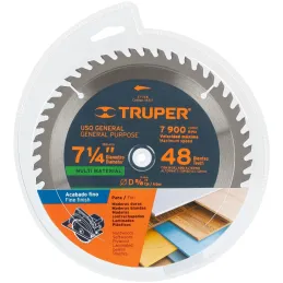 Discos de Sierra 7-1/4" 48Dientes C5/8" Plastico Madera carburo de tungsteno, Truper 18317 Truper-Discos de Sierra 7-1/4" 48Dien