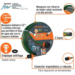 Mangueras 1/2" x20m 3capas Reforzada ConexionesPlasticas Truper 16052 Truper-Mangueras 1/2" x20m 3capas Reforzada ConexionesPlas