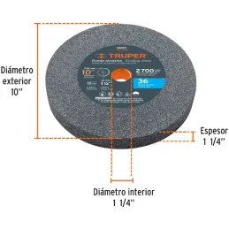 Piedra para Esmeril 10" x1-1/4" G36 E32mm Oxido Aluminio, Truper 12401 Truper-Piedra para Esmeril 10" x1-1/4" G36 E32mm Oxido Al