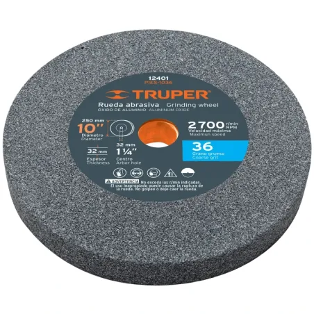 Piedra para Esmeril 10" x1-1/4" G36 E32mm Oxido Aluminio, Truper 12401 Truper-Piedra para Esmeril 10" x1-1/4" G36 E32mm Oxido Al