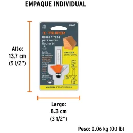 Fresas Chaflan 1-1/4" x15mm cRodaje, Truper 11468 Truper-Fresas Chaflan 1-1/4" x15mm cRodaje, Truper 11468 Cuerpo de acero al cr